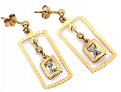 Lovrin Arany fülbevaló függő, 585-ös téglalap alakú lemezekkel, cirkónia kövekkel, súlya 2, 65g