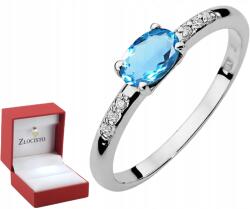 ZŁOCISTO Fehér Arany Gyűrű Topázzal És Gyémántokkal Gravírozva 585 Ajándék (DLA DZIEWCZYNY NARZECZONEJ)