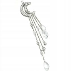  Elegáns hold alakú hajcsat kristályokkal és láncokkal Ezüst