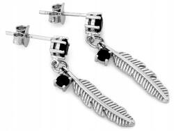 Lovrin 925-ös ezüst fülbevaló, bedugós, függő tollal, ónix díszítéssel ajándék (Lovrin)