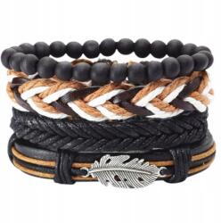 EdiBazzar 4 darabos férfi bőr karkötő szett boho tollas medállal és gyöngyökkel (5905884062944)