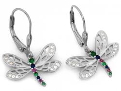 Lovrin 925-ös ezüst fülbevaló, lógó szitakötők cirkóniával, 2, 87g, angol kapcsos, divatos