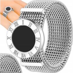 EdiBazzar Női gyűrű karikagyűrű sebészeti acél egyszerű hálós kör ezüst (Srebrny pierścionek stal chirurgiczna mesh)