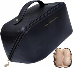 EdiBazzar Fekete bőr kozmetikai táska, kihajtható, nagy kapacitású, elegáns szervező doboz (5905204486894)