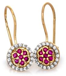 Lovrin Arany fülbevaló 585-ös, akasztós, rózsaszín virág fehér cirkóniákkal körülvéve, 14 karátos