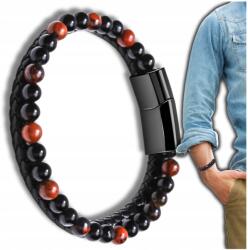EdiBazzar Férfi karkötő, mágneses zár, természetes bőr, kövekkel (5905884063118)