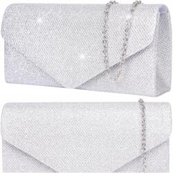EdiBazzar Ezüst Borítéktáska Estélyi Látogató Lánc Elegáns válltáska (Wizytowa Torebka Błyszcząca ramię elegancka)