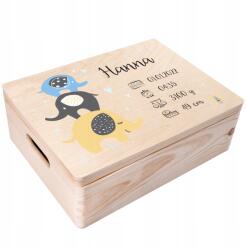 Creative Deco Doboz a gyermek születésére, fa anyakönyvi kivonat gravírozással, ajándék, 40x30x14 (JANCDSD140CUSTOMELEBMEMBOXFBM)