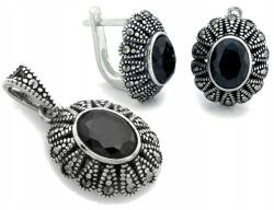 Lovrin Ezüst 925 szett fekete kövekkel, fülbevaló és medál cirkóniával (Lovrin)