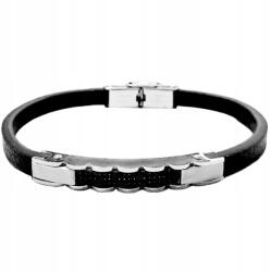 Lovrin Férfi karkötő sebészeti acélból, fekete bőr szíjjal ajándék (Lovrin108189)