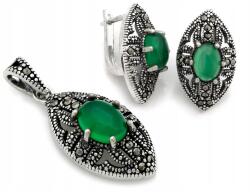 Lovrin 925-ös ezüst szett markazitokkal és zöld szintetikus kővel ajándék (Lovrin)