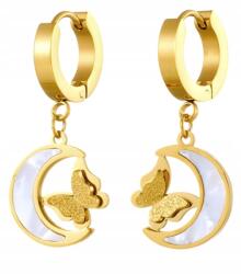  Aranyozott Arany Színű Fülbevalók 316L Sebészi Acélból, pillangó, hold, lógós (5905884079034)