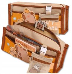  Háromrekeszes Iskolai Tolltartó Kapibara Mintával, Nagy Méretű, Multifunkcionális, Cipzáras (Piórnik Szkolny Saszetka Kapibara)