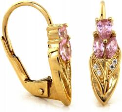 Lovrin Arany fülbevaló 585 rózsaszín cirkónia kövekkel, angol kapcsos, 14K, divatos női modell