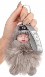 EdiBazzar Kulcstartó táskára, kulcsokra, pompon, női táska, szürke pénztárca, baba (5905884053355)