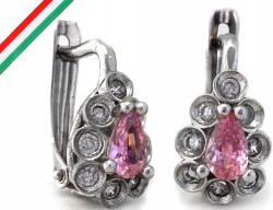 Lovrin 925-ös ezüst fülbevaló rózsaszín cirkónia könnycsepp formával, elegáns női ajándék (Lovrin 69017)