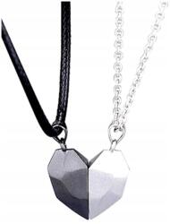 EdiBazzar Mágneses Szív Nyaklánc Pároknak, acél, fekete szíj, Két Fél (F84)
