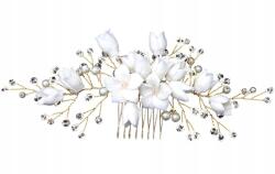EdiBazzar Aranyozott fésű fehér virággal esküvőre, hajdísz, esküvői frizura dísz (Grzebyk Na Ślub Elegancki Złoty) - allegro - 2 175 Ft