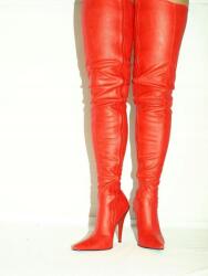  Öko bőr csizma piros 44-es méret lengyel gyártó Fashion-style (005)