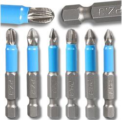 6 darabos ütésálló bit készlet csavarhúzóhoz, fúróhoz, mágneses, 50mm, S2 PH2 (Komplet bitów udarowych 6szt bit S2 PH2)