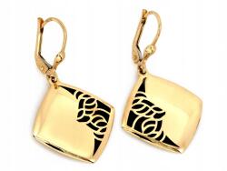 Lovrin Angol arany 585 függő fülbevaló, fújt négyzetek mintával, fekete zománc (Lovrin)