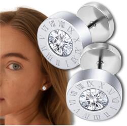  Ezüst színű karika fülbevaló fake (ál) piercing, sebészeti acélból, cirkónia kövekkel, férfi/női (Kolczyki unisex fake tunel srebrne 9 mm)