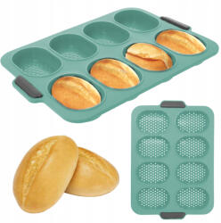 NetPrice. pl 1Mcz szilikon sütőforma 8 db zsemle, buci, kifli készítéséhez, zöld (Silikonová pečící forma na 8ks housek)