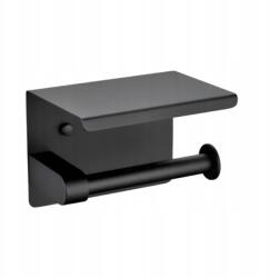 Fali Wc Papír Tartó Fürdőszobába Polccal, Matt Fekete Acél (TB000015)