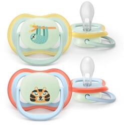 Philips Set 2 suzete Philips Avent Ultra Air SCF376/24 care lasa pielea bebelusului sa respire, ortodontice, fara BPA, 0-6 luni, pentru noapte, cu buton fosforescent (SCF376/24)