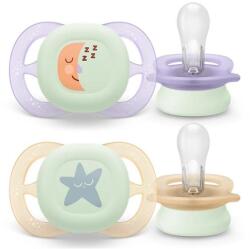 Philips Set 2 suzete Philips Avent Ultra Start SCF075/17, ortodontice, fara BPA, 0-2 luni, pentru noapte, cu buton fosforescent (SCF075/17)