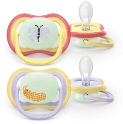 Philips Set 2 suzete Philips Avent Ultra Air SCF376/25 care lasa pielea bebelusului sa respire, ortodontice, fara BPA, 0-6 luni, pentru noapte, cu buton fosforescent (SCF376/25)