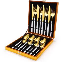 TRENDY S TRENDY'S rozsdamentes acél evőeszköz készlet, 16 db-os, fehér-arany (TCM-7AG)