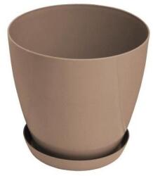 Gardino LUX Virágcserép alátéttel, 22 cm átmérőjű, barna (MAT33521)