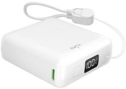 PURO 10000mAh 20W USB-C USB-A Power Bank with Display and Built-in USB-C Cable - White
