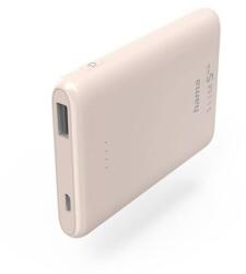 Hama Külső akkumulátor Hama Slim 5HD, 5000 mAh, LiPolym, USB-A, rózsaszín (HAMA-201664)