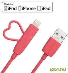 GGMM USB Lightning és Micro USB Töltő/adatkábel Piros 1m GGMM-AC-11 (GGMM-AC-11)