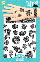 Djeco 50 darabos ideiglenes tetoválás gyerekeknek, Djeco, Polinézia, 5 Mosható, Fekete (DJ09248)