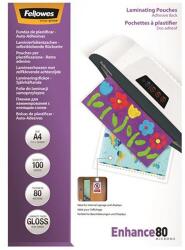 Fellowes meleglamináló fólia, 80 mikron, A4, fényes, öntapadó, 100 db (IFW53022)
