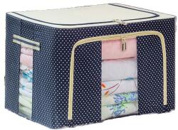Flippy Összecsukható tárolódoboz, cipzárral, 24 L, textil, 40x30x20 cm, pöttyös nyomat, sötétkék (123909)