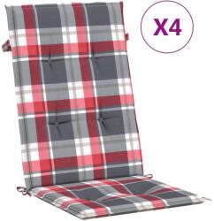 vidaXL 4 db piros kockás szövet magas háttámlájú székpárna 120x50x3 cm 314126 (314126)