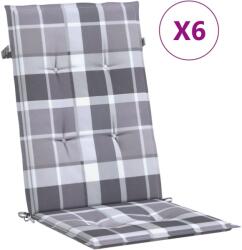 vidaXL 6 db szürke kockás szövet magas háttámlájú székpárna 120x50x3cm 314130 (314130)