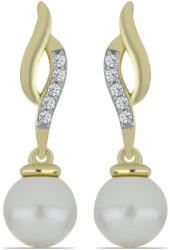  Arannyal Bevont Ezüst Fülbevaló Fehér Édesvízi Kagylógyönggyel és Fehér Topázzal, Y61441