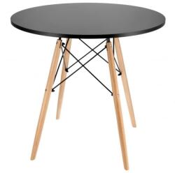 Jumi kerek asztal, skandináv modell, 80x80 cm, fekete MDF-ből, tömörfa lábakkal