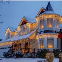 ProGarden 12 m 360 LED-es Hálózati Adapteres Jégcsap Fényfüzér, Áttetsző Kábeles, Meleg Fehér, 8 Világítási móddal, IP44