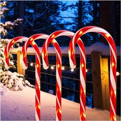 ProGarden 4 db-os XXL Méretű "candy Cane" Világító Cukorka Sétapálca Lámpa Szett, Elemes, 32 LED, 74 cm