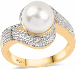  Arannyal Bevont Ezüst Gyűrű Édesvízi Gyönggyel és Topázzal