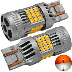 motoLEDy 2 Db W21/5W LED Izzó 7443 12-24V Fehér-narancssárga Hibátlanul Erős