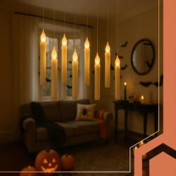  Iso Trade 12 db-os LED-gyertya Szett, Lebegő Hatással Zsinóron, 16, 5 cm Magas/db, Fehér