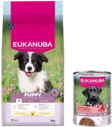 EUKANUBA Eukanuba Premium Nutrition Puppy Medium Breed csirke - Puppy Medium Breed csirke 15 kg + Puppy marha & tök 3 x 400 g