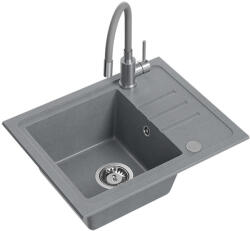 Quadron BEN 116 szürke gránit mosogató szürke csaptelep rugalmas kifolyóval + szifon + kupak